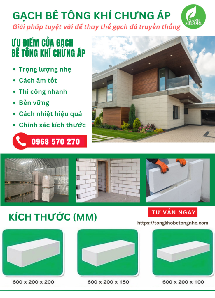 Gạch bê tông nhẹ khí chưng áp AAC – giải pháp thay thế gạch đỏ truyền thống. Trọng lượng nhẹ, cách âm, cách nhiệt hiệu quả, thi công nhanh